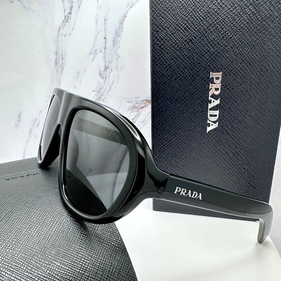 New PRADA Sunglasses PR C05S 16K08Z Black 2025 Collection Aviator Shield Mask - Picture 15 of 16